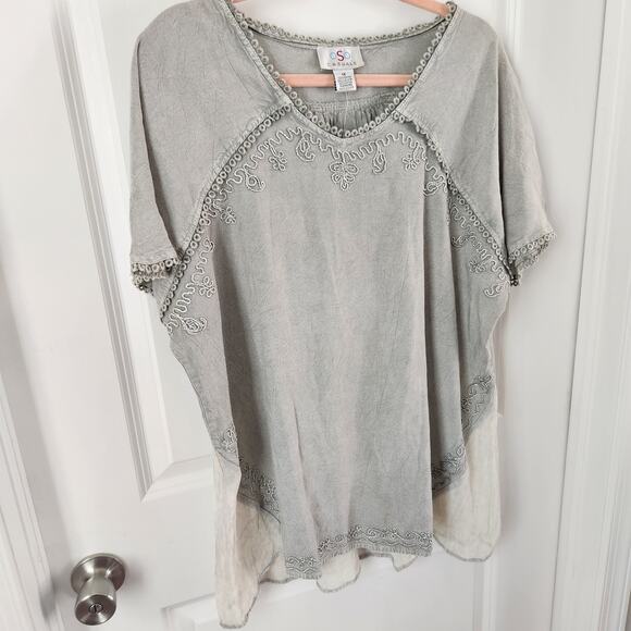 OSO Casuals Women's Grey Short Sleeve Top with Embroidery 1XL NWT - Picture 5 of 10